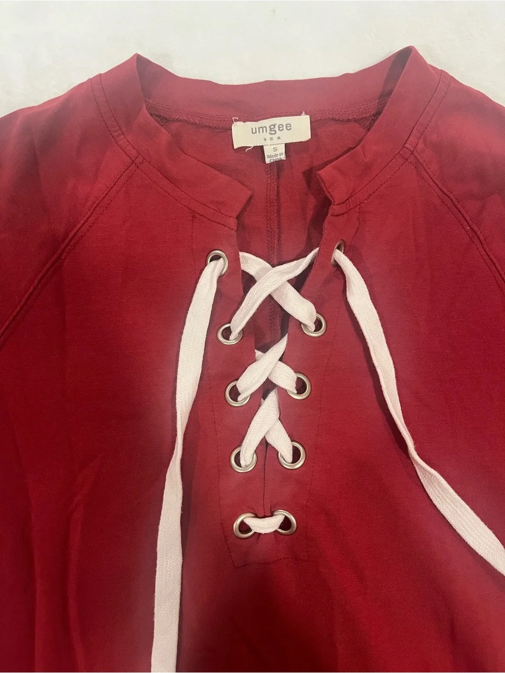Umgee Burgundy Lace Up Front Short Sleeve Dress with Pockets - Size Small - Picture 2 of 7